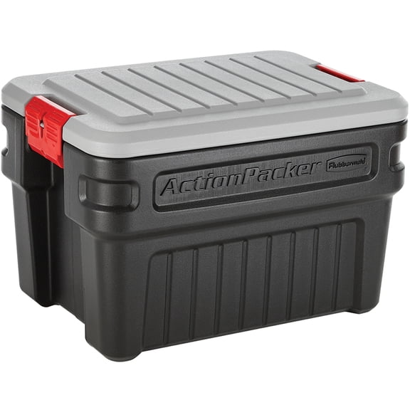 Rubbermaid 24 Gallon Action Packer Storage Bin, Heavy Duty Plastic, Lockable, Black, Included Lid