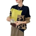 thumbnail image 2 of Women'S Fall Winter Long Sleeve Round Neck Pullover Sweater Leopard Print Colorblock Knitted Top Yellow One size, 2 of 6