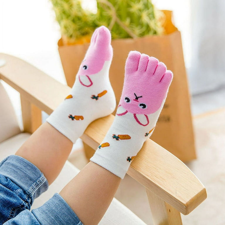 Douhoow 5 Pairs Kids Five Fingers Socks Cotton Non Slip Ankle Socks Animal  Toe Socks