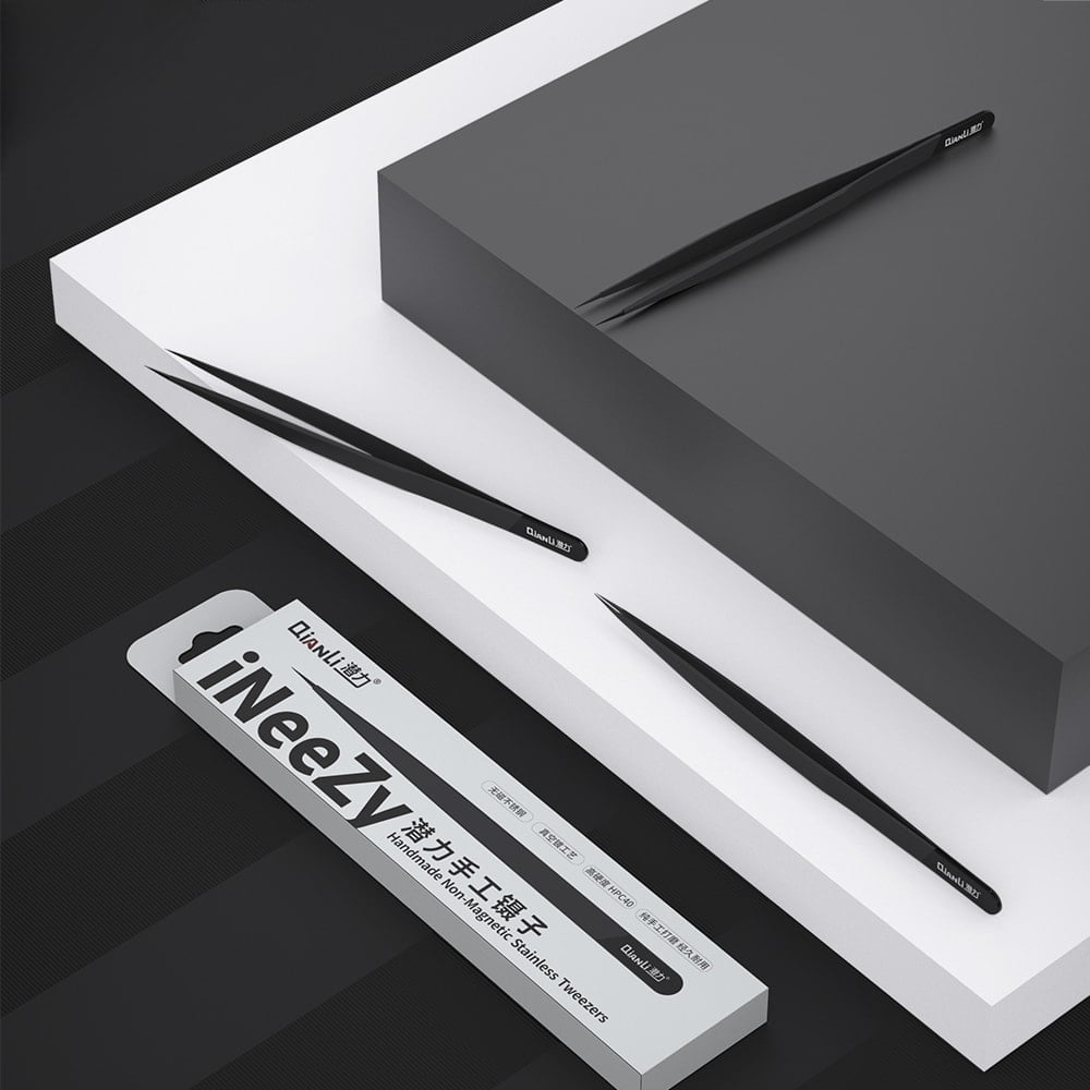 Replacement iNeeZy Handmade Non-Magnetic Stainless Tweezers (Black - Thin) (Qianli)