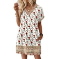 thumbnail image 2 of Women's Floral Print V-Neck Short Sleeve Casual Dress with Pocket, Pullover Summer Dress, Comfortable Loose Fit, Fashionable Ladies Clothing,White,XL, 2 of 8