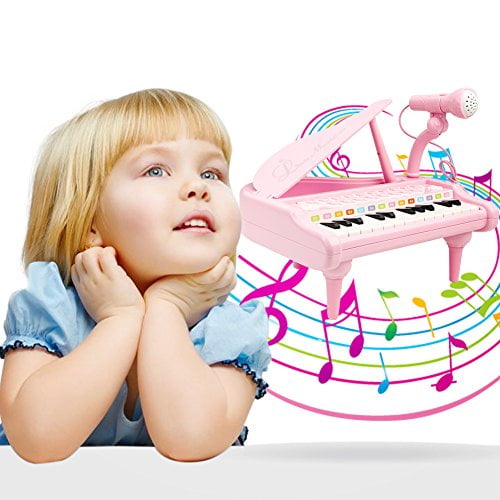 piano toy keyboard for kids birthday gift pink music instruments with microphone 24 keys