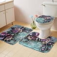 thumbnail image 4 of Purple Pink Flowers Bathroom Rugs Set Vintage Teal Mottled Wood Plant Non Slip Absorbent Soft Bath Mats 3 Piece Set with Bathroom Rug, U-Shaped Floor Mat, Toilet Seat Cover Small Size, 4 of 9