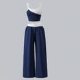 thumbnail image 5 of Girls 2 Piece Formal Outfits Peplum Vest & Elastic Waist Pleated Wide Leg Pants Elegant Kids Clothes Blue Size 11-12 Years, 5 of 8