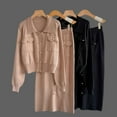 thumbnail image 4 of YHAJDS Women Casual Outfit Set,Womens 2 Piece Set Suit Women 2 Piece Outfits Solid Color Turn Down Collar Knit Cardigan Top and Slim Knit Midi Skirt, 4 of 4
