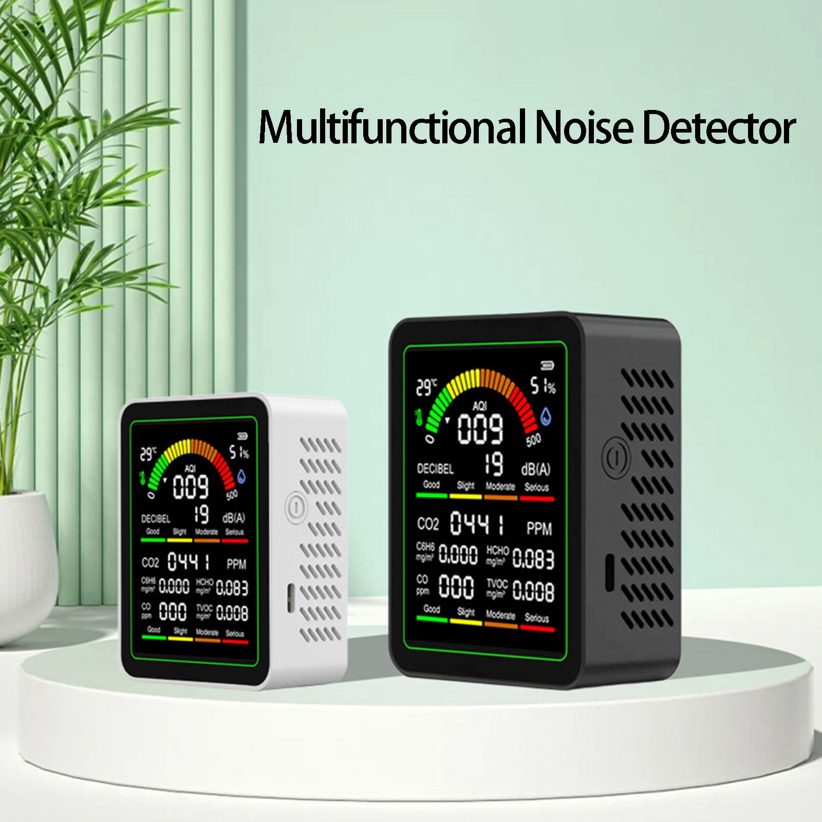 Air Quality Monitor With CO2 C6H6 Formaldehyde TVOC Temperature Humidity Detections And Noise Meter For Home Offices Lab
