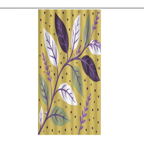 RKSupls Waterproof Shower Curtain, Leaf Branch Dot Yellow Polyester Shower Curtain with Hooks for Chic Elegant Home Bathtub Bathroom Decor Washable