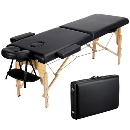 Alden Design 2 Section Portable and Adjustable Wooden Massage Table, 84" x 32.3", Black