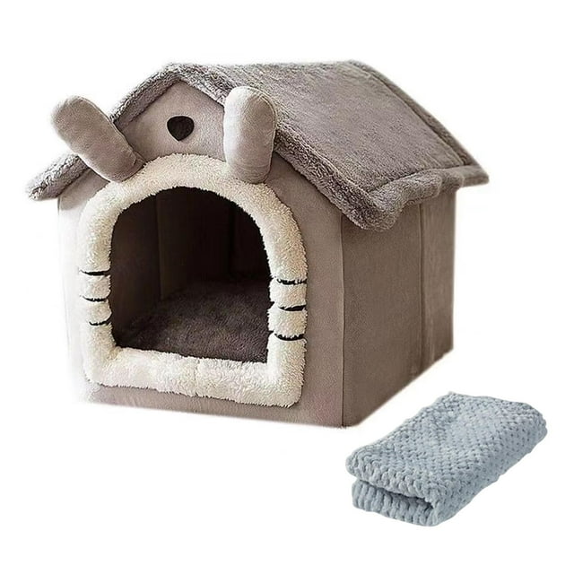 Casa de peluche para perros y gatitos, cueva con cojín extraíble, cálida y acogedora casa para mascotas de interior, tienda de campaña para mascotas S