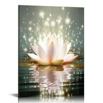 COMIO Zen Canvas Wall Art White Lotus Flower Bloom in Water Picture Prints Wall Decor Framed Grey Painting for Yoga Spa Meditation Spiritual Room Decor (12x16in)