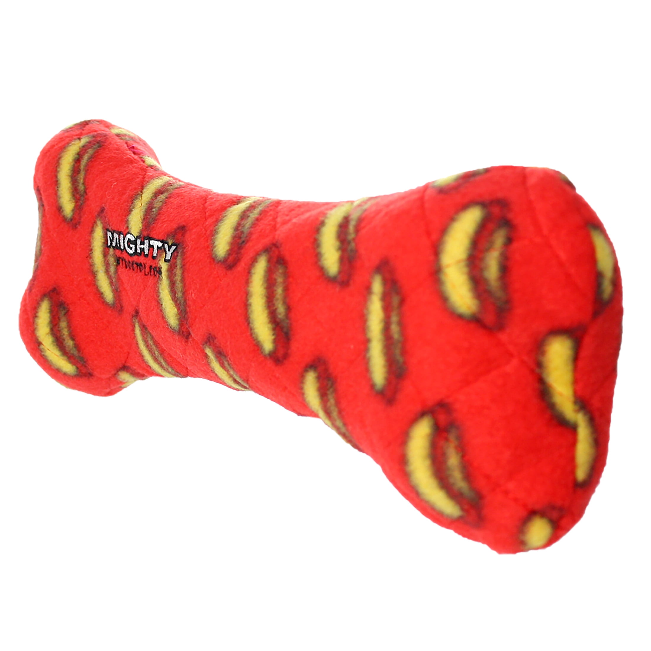 Mighty Bone Red Durable Squeaky Plush No Stuff Dog Toy