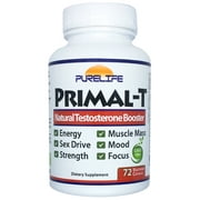 Purelife Primal-T – Natural Testosterone Booster for Men - Male Enhancing Supplement to Boost Low Testosterone Levels. Build Muscle Mass, Lose Fat, Increase Energy, Strength, Stamina (72 Capsules)