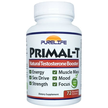 Purelife Primal-T – Natural Testosterone Booster for Men - Male Enhancing Supplement to Boost Low Testosterone Levels. Build Muscle Mass, Lose Fat, Increase Energy, Strength, Stamina (72 Capsules)