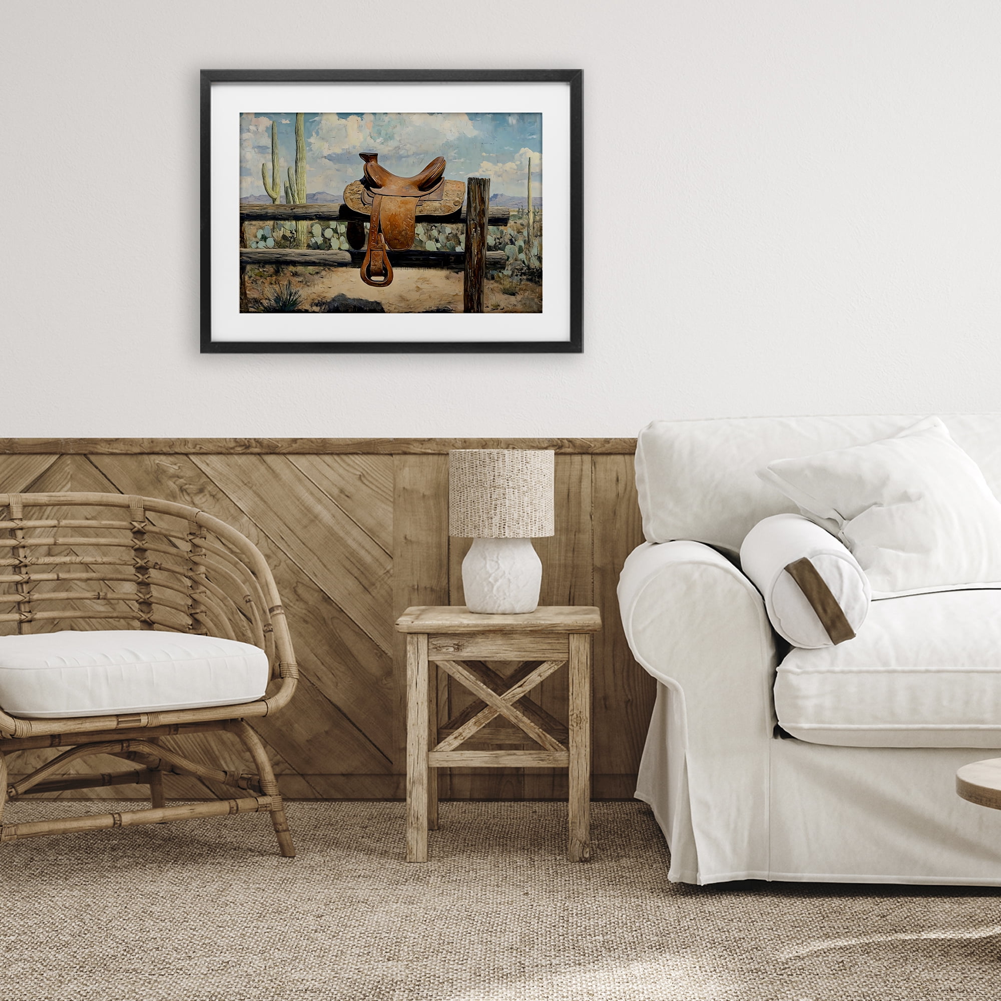 Stupell Industries Saddle on Desert Fence Black Framed Print Under Glass, design by Franklyn Gregory