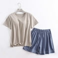 thumbnail image 2 of Organic Cotton Pajama Set - Relaxed Fit with Built in Bras | Solid Color Crew Neck Short Sleeve Top & Stripes Elastic Shorts For Everday Wear, 2 of 6