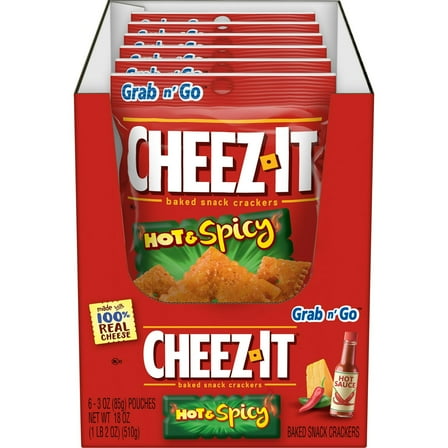 Cheez-It Hot & Spicy Baked Snack Crackers, 6-Pack, 3 oz Each