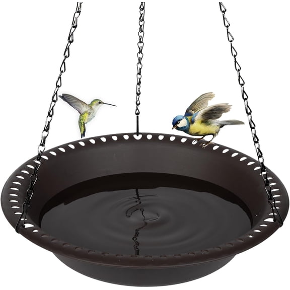 12 inch BirdBath Bowl Only with Rust-Proof Black Chains, Bird Baths for Outdoors Heavy Duty, Hanging Bird Bath Hanging Bird-Feeder for Garden Backyard Decor (Brown 1 Pack)