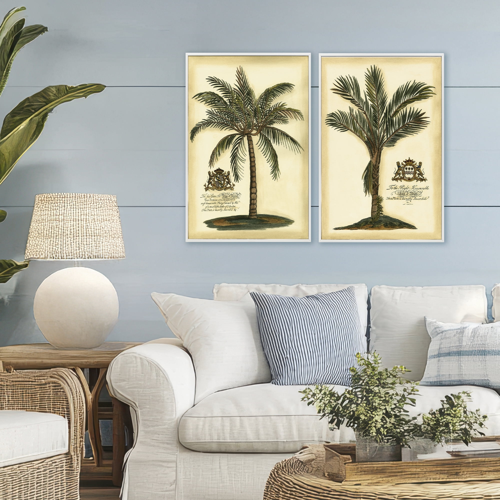 Stupell Industries Vintage Historical Palms 2 Piece White Framed Giclee Art Set, design by Vision Studio