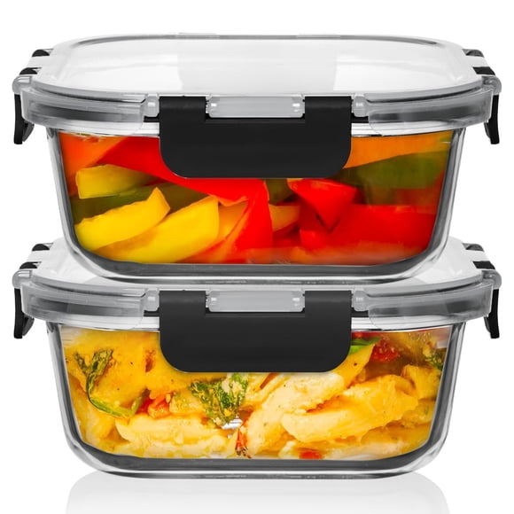 Recipientes de vidrio Razab de 1200 ml/42 oz para almacenamiento de alimentos, 2 unidades con tapas