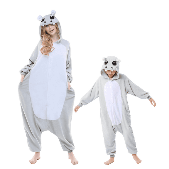 Chicken Onesie Adult Unisex Animal One piece Pajamas Polyester sleepwear Grey Outfit for Wemen and Men X-Large