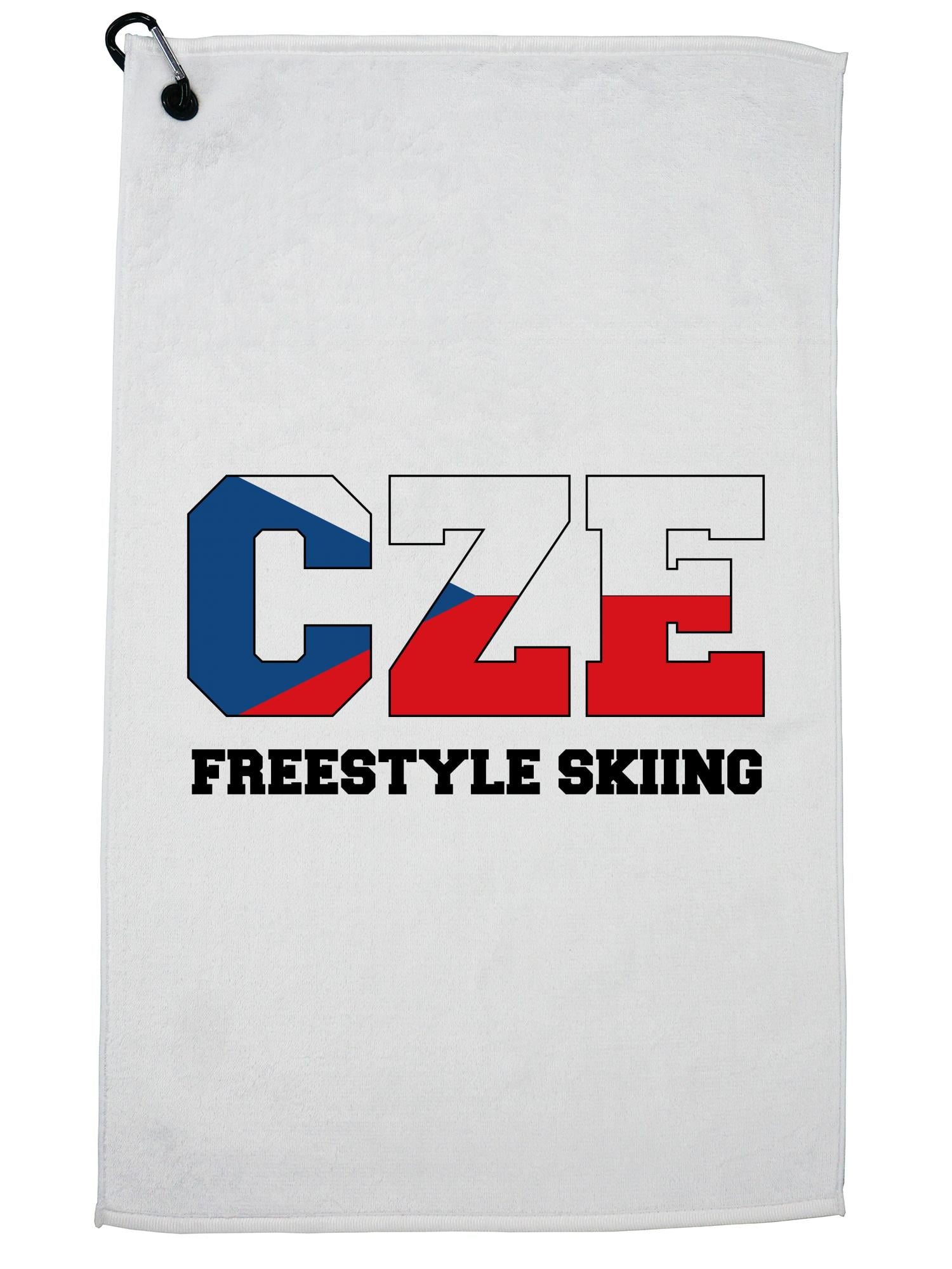 Czech Freestyle Skiing Winter Olympic CZE Flag Golf Towel with Carabiner Clip by Hollywood Thread