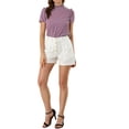 thumbnail image 3 of MODA NOVA Junior's Polkd Dots Stand Collar Short Sleeve Blouse Tops Purple L, 3 of 6