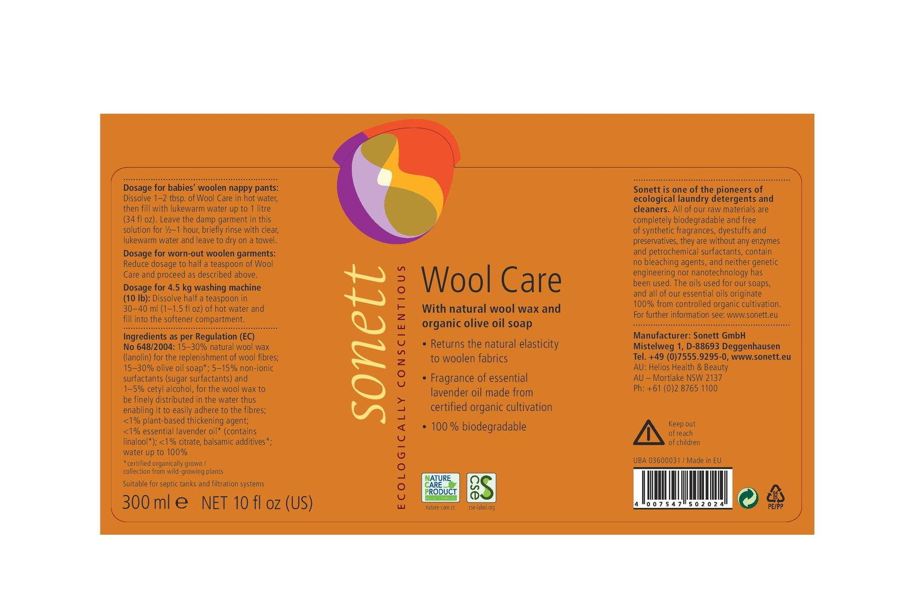 Sonett Organic Wool Care Laundry Detergents Fresh Scent Form 10oz - 1 Count per Pack