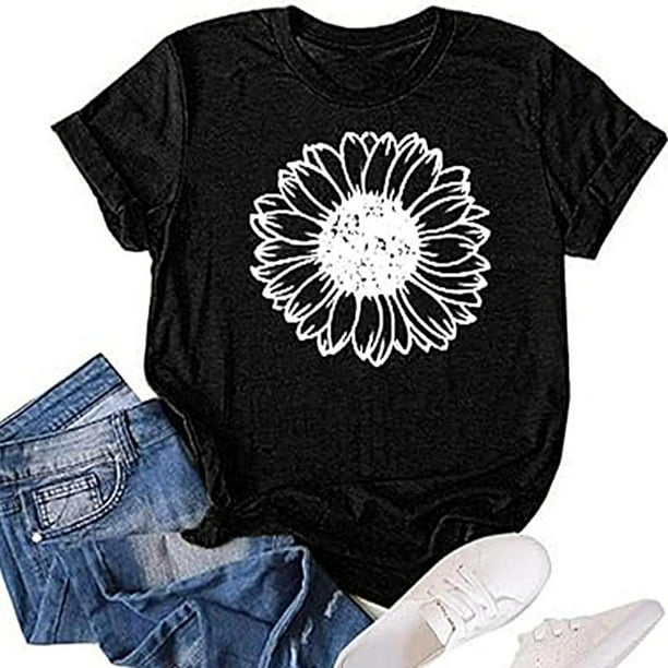 Camiseta de mujer, camiseta básica, ropa de moda, camiseta de cuello redondo para uso diario en camping L