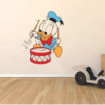 Baby Donald Duck Playing Drum Cartoon Character Wall Art Vinyl Sticker Mural Baby Kids Room Bedroom Nursery Kindergarten House Home Wall Decor Removable Peel and Stick Durable Quality 40x20 inch