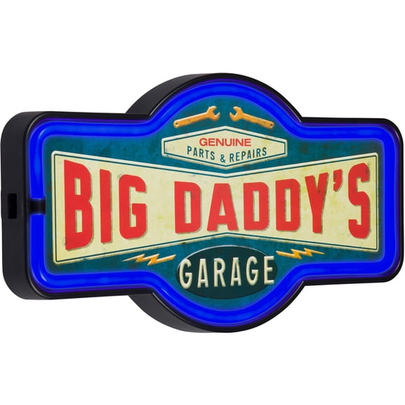 Big Daddy’s Garage LED Neon Sign Vintage Inspired Retro Wall Decor for the Home, Game Room, Bar, or Man Cave (17” x 9.5” x 2”)