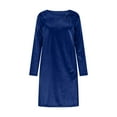 thumbnail image 4 of Ygbgbb Velvet Dress for Women Long Sleeve Keyhole-Accent Round Neck Flowy Dresses Fashion Elegant Holiday Party Cocktail Midi Dress Navy S, 4 of 8
