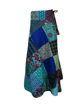 Mogul Women Wrap Around Skirts Mutlicolor Patchwork Boho Maxi Skirt Bohemian Fashion Cotton Summer Skirts One Size