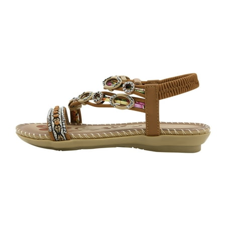 

Wmkox8yii Bohemian Flat Flower Rhinestone Sandals Outer Beach Sandals