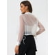 thumbnail image 4 of Blusa delantera con botones para mujer, dobladillo con lazo, cuello en punto, malla, camisa de manga larga transparente, top Blanco M, 4 of 6
