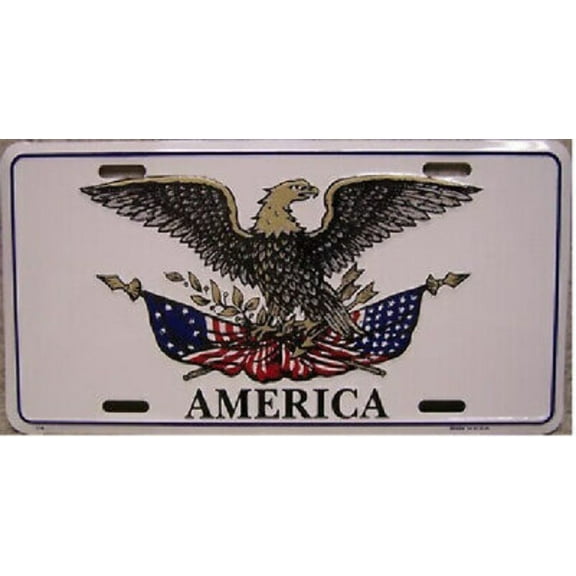 AMERICAN EAGLE PATRIOTIC USA WHITE Aluminum Embossed License Plate