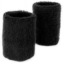Crown Sporting Goods Cotton Terry Cloth Wrist Sweatbands, 2-pack Black
