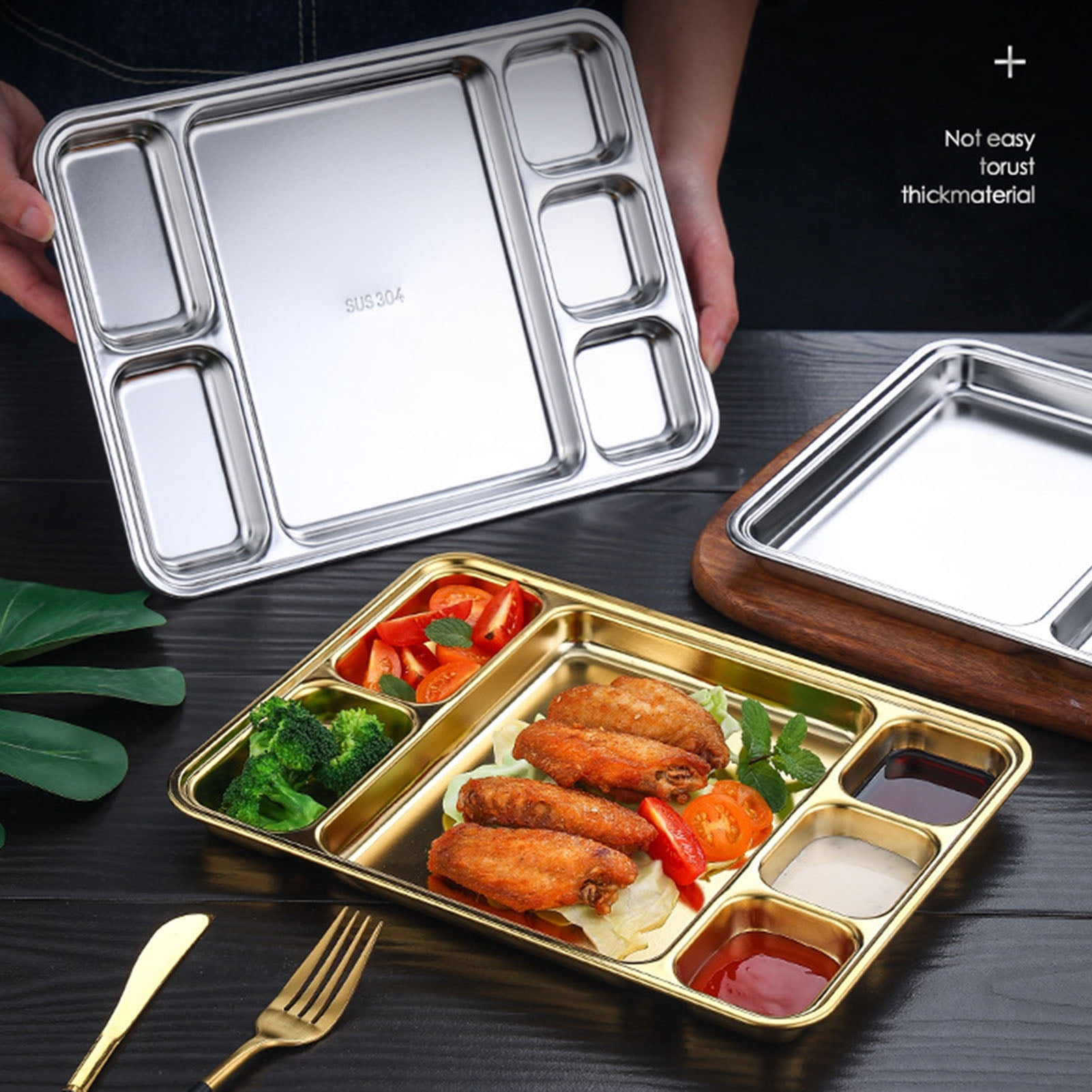 Travelwant Large 6 Compartment Cafeteria Food Tray, Cafeteria Eating Mess  Tray, Heavy Duty Divided Dinner Plate for Travel, Picnic - Silver 