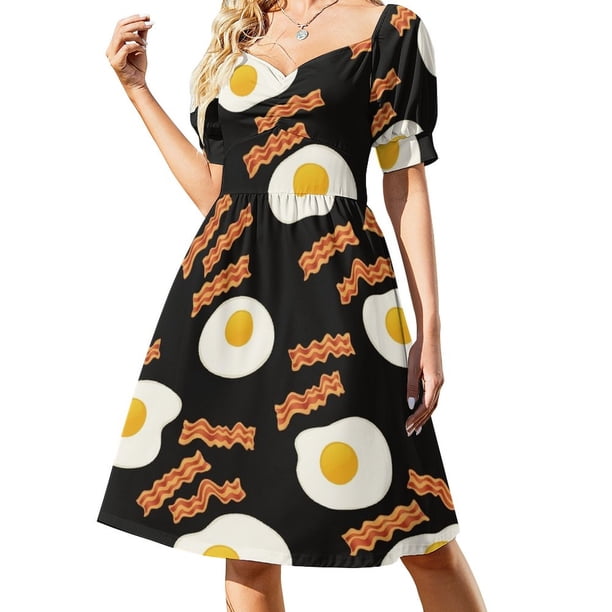Vestido de desayuno con huevos y tocino, vestido para mujer, vestidos de verano para mujer