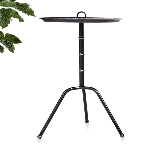 BIANCHINI Table de Service Moderne Mi-Siècle pour Intérieur et Extérieur avec Poignée, Table d'Appoint Ronde, Noir