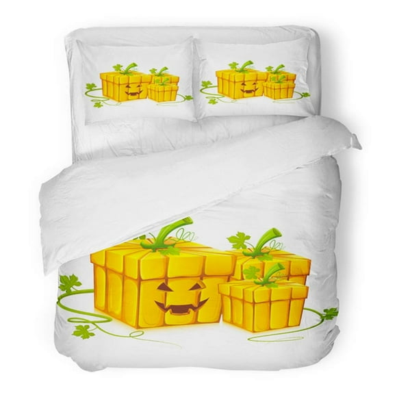 RYLABLUE 3 Piece Bedding Set Orange Autumn of Pumpkin Shape Box for Halloween Carving Celebration Container Eve Twin Size Duvet Cover with 2 Pillowcase for Home Bedding Room Decoration