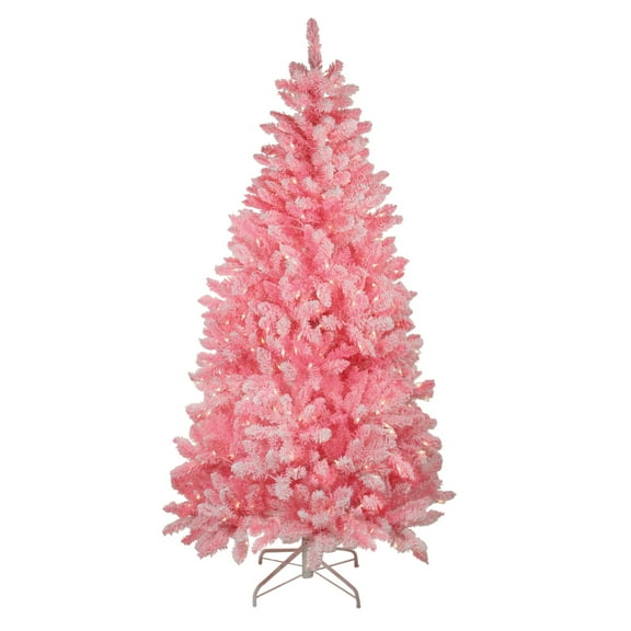 Northlight 7' Pre-Lit Medium Flocked Pink Artificial Christmas Tree - Clear Lights