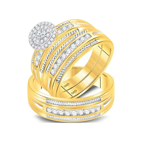 10kt Yellow Gold His Hers Round Diamond Halo Matching Wedding Set 5/8 Cttw