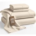 thumbnail image 1 of 100% Cotton Full/Double Size Sheet Set – 450 Thread Count Soft & Breathable Sateen Bed Sheets with Deep Pockets – 4-Piece Bedding Set – Ivory, 1 of 12