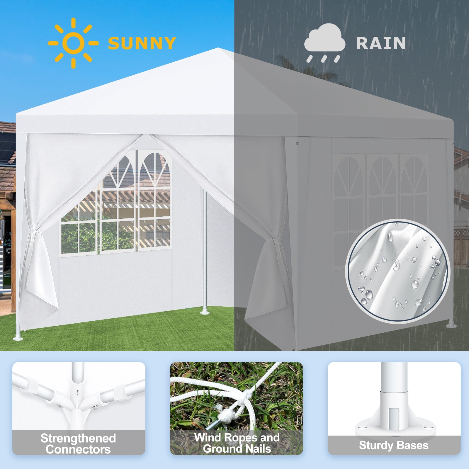 HOTEEL 10'x10' Canopy Party Tent with 2 Removable Sidewalls, Outdoor Tent for Parties, Event Tent, Patio Camping Gazebo, Portable Tent for Weddings, BBQ, Parties, Waterproof, White