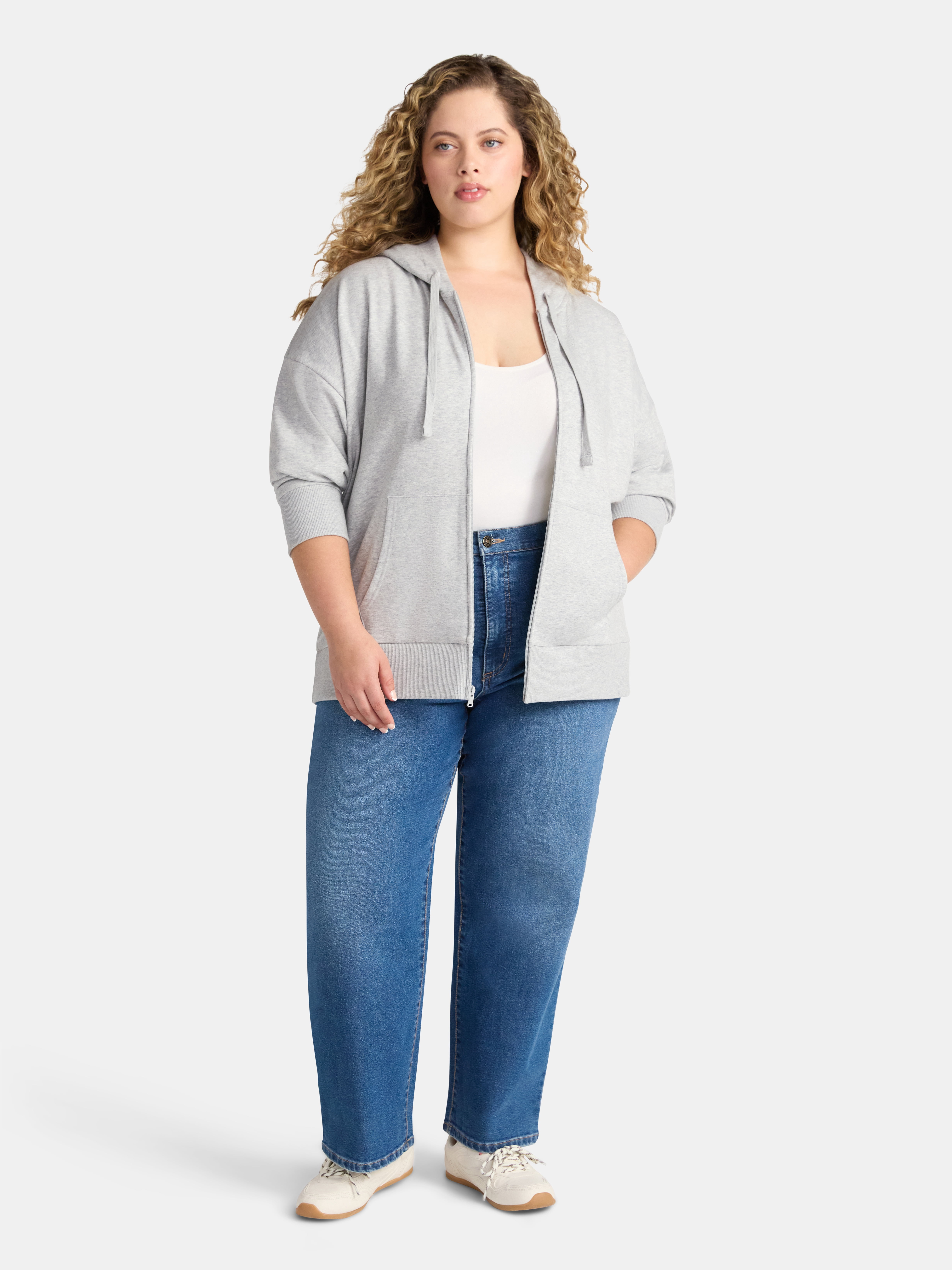 Time and Tru Women's and Women’s Plus Zip Front Fleece Hoodie Jacket, Sizes XS-4X