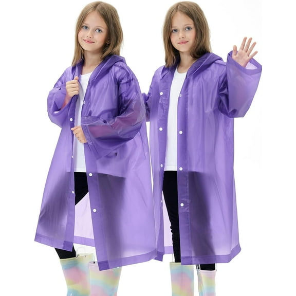 2 Pack Waterproof Raincoats for Kids Reusable,EVA Rain Ponchos Emergency Rain Jacket for Children, Boys and Girls