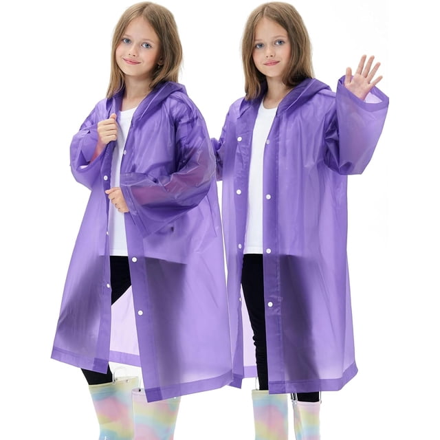 2 Pack Imperméables pour Enfants Réutilisables, Ponchos de Pluie EVA Veste de Pluie d'Urgence pour Enfants, Garçons et Filles