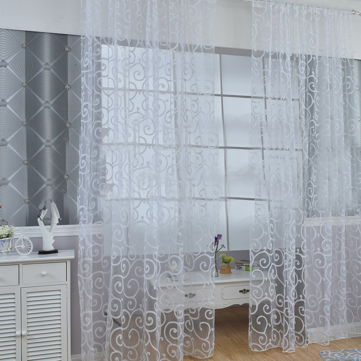 54 X 63 Set of 2 White HIGHFLY White Sheer Curtain Window Treatment Rod Pocket Curtain Panels for Bedroom Living Room Restaurant