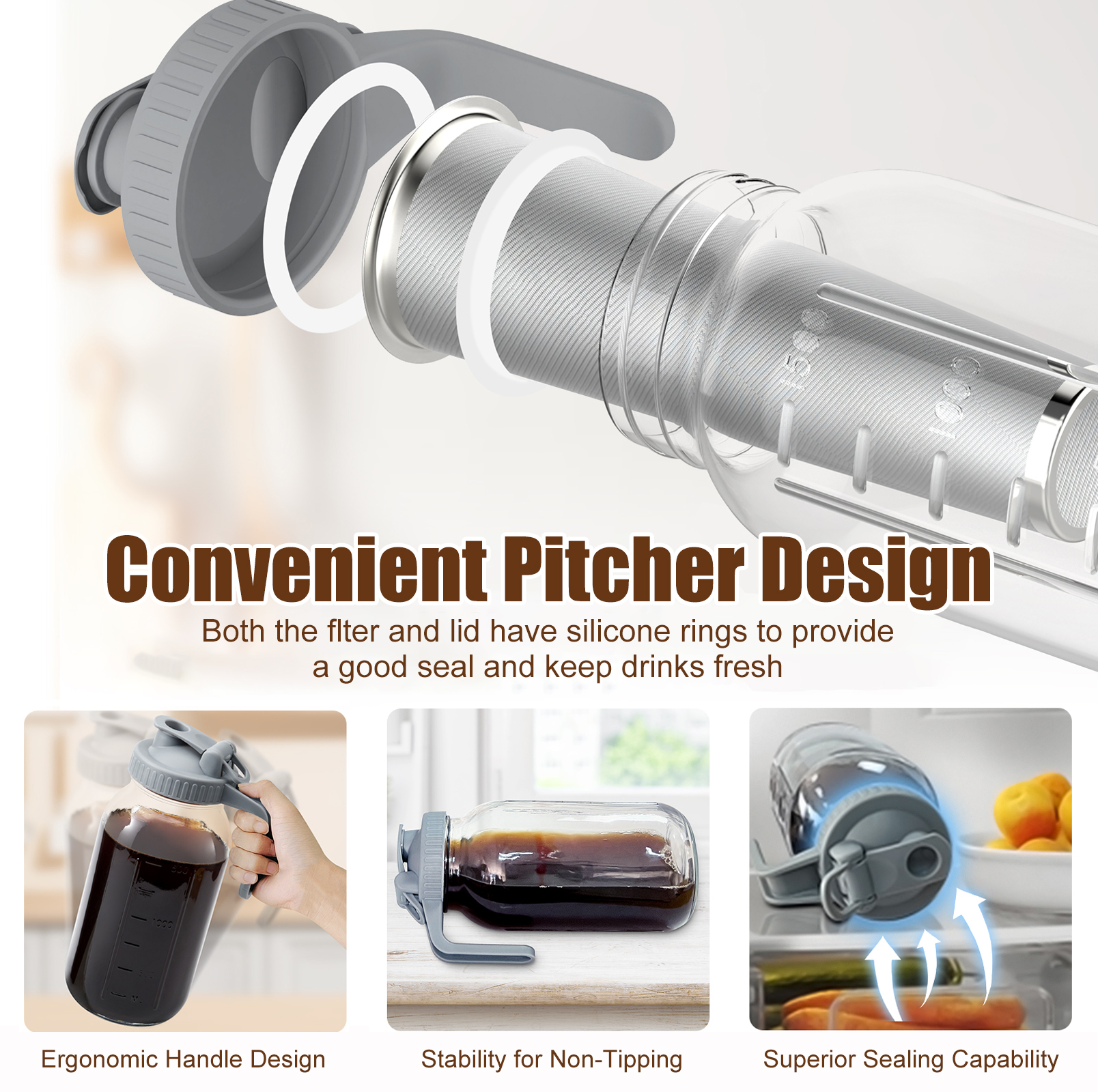 GOSCHE 64oz Cold Brew Coffee Maker with Stainless Steel Filter photo 4