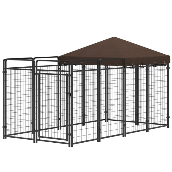 Black Outdoor Dog Kennel with Waterproof Canopy - Large & Medium Dog Run, 111” x 55.5” Steel Cage for Yard, Patio & Living Space
